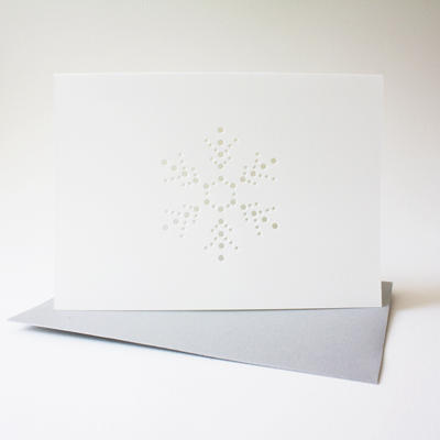 snowflake card with silver envelope ... set of 3 blank cards
