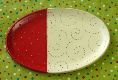 etsy : emily dyer : oval plate - red with swirl pattern