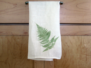 linen towel with fern print