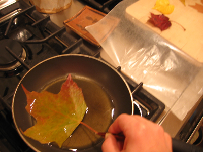 dipping leaf in beeswax